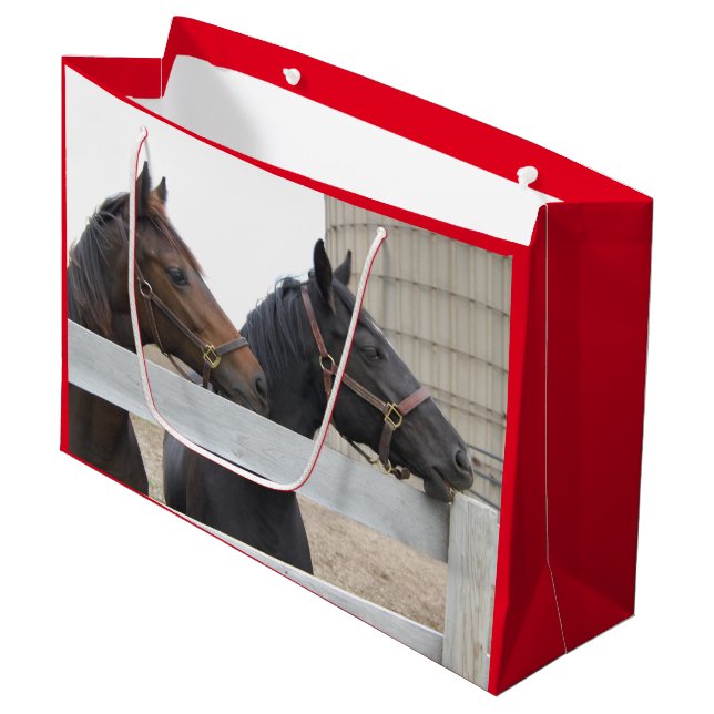 Grand Sac Cadeau Chevaux mignons à la ferme, (Devant Angle)
