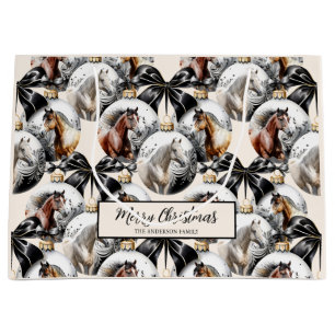 Grand Sac Cadeau Chevaux noir et or Citation de Noël