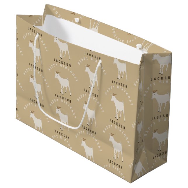 Grand Sac Cadeau Chèvre ferme animal Motif Personnalisé Anniversair (Devant Angle)