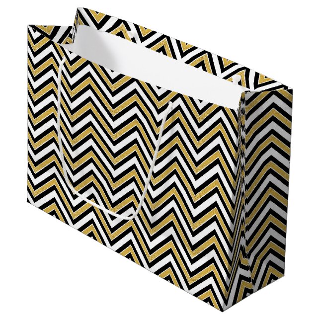 Grand Sac Cadeau Chevron doré  (Devant Angle)
