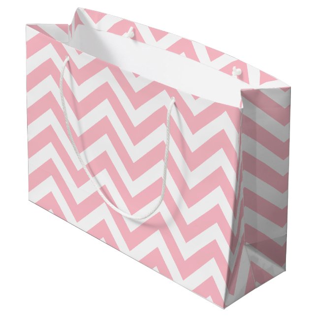 Grand Sac Cadeau Chevron horizontal rose et blanc de grande taille (Dos Angle)