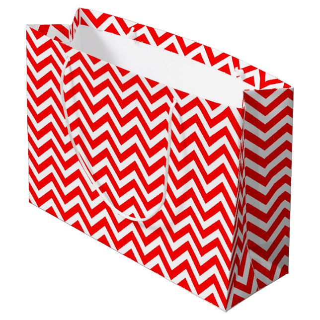 Grand Sac Cadeau Chevron horizontal rouge et blanc moyen (Dos Angle)