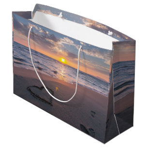 Grand Sac Cadeau Chic Beach Sunset Coeur Dans Le Sable
