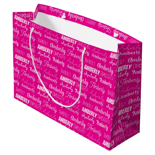 Grand Sac Cadeau Chic Hot Pink Girls Birthday Personalized Name (Dos Angle)