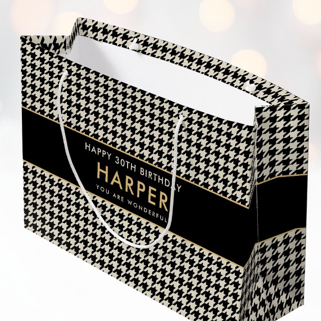 Grand Sac Cadeau Chic Houndstooth Anniversaire N'importe quel âge 3 (Créateur téléchargé)
