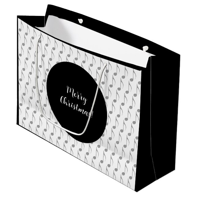 Grand Sac Cadeau Chic Houndstooth Notes de Musique Joyeux Noël (Devant Angle)