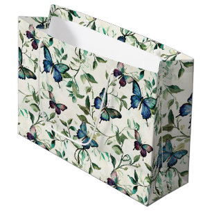 Grand Sac Cadeau Chic Mariage Romantique Papillons Bleus Baby Showe