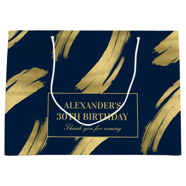 Grand Sac Cadeau Chic Navy and Gold Foil Birthday Large Gift Bag (Devant)