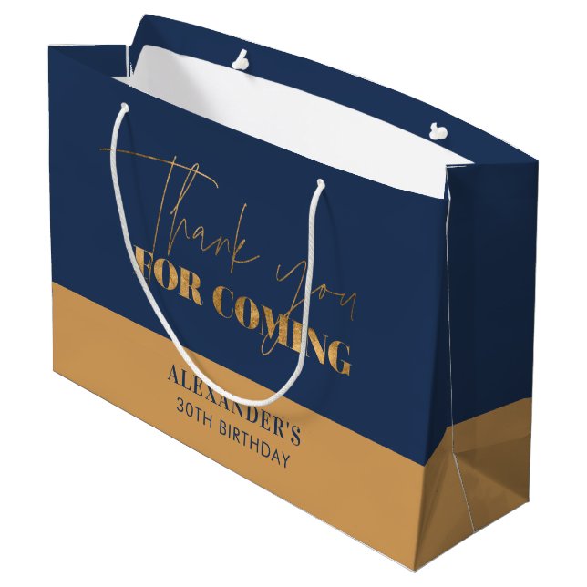 Grand Sac Cadeau Chic Navy et Gold Script Anniversaire Merci (Dos Angle)