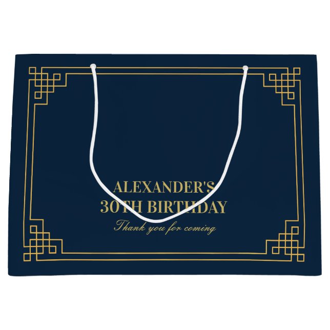 Grand Sac Cadeau Chic Navy Gold Art Deco Birthday  (Devant)