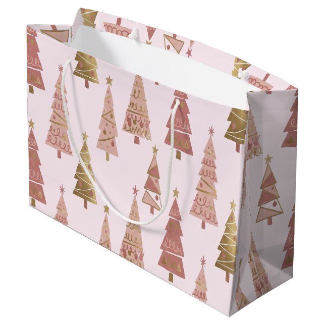Grand Sac Cadeau Chic Pastel Pink and Gold Christmas Tree (Dos Angle)