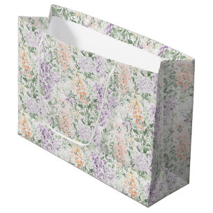 Grand Sac Cadeau Chic Pêche Lilas Lavande Floral Fête de Mariage