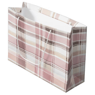 Grand Sac Cadeau Chic Rose Crème Blanche Plaid Stripes Noël