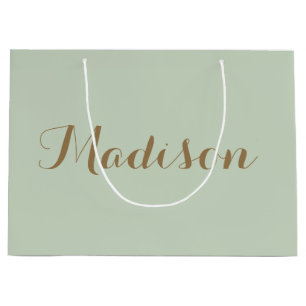 Grand Sac Cadeau Chic Sage Vert minimaliste monogramme Grand Cadeau
