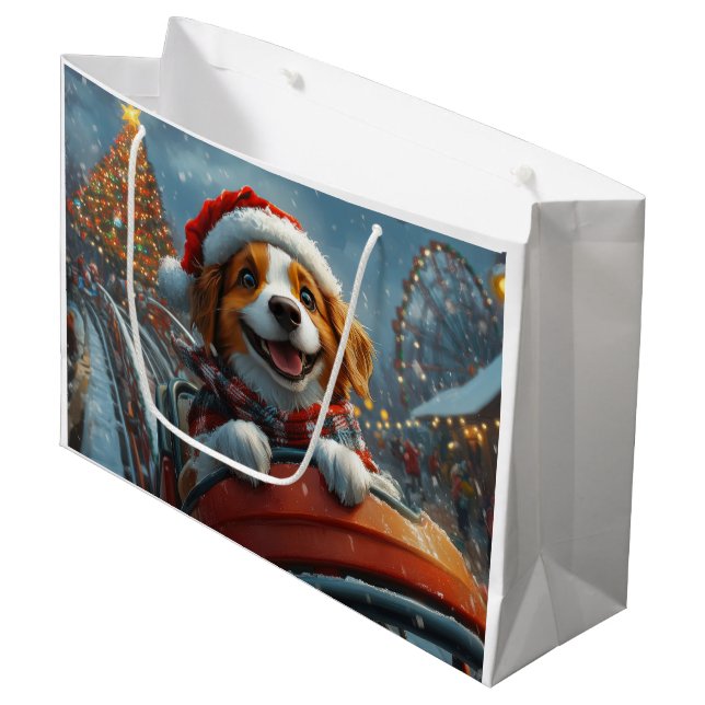 Grand Sac Cadeau Chien Brittany Spaniel Noël (Devant Angle)