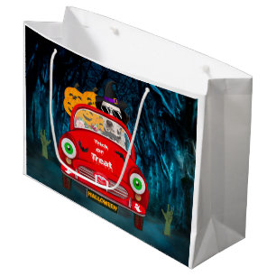 Grand Sac Cadeau Chien Dalmatien Conduisant une Voiture Halloween E
