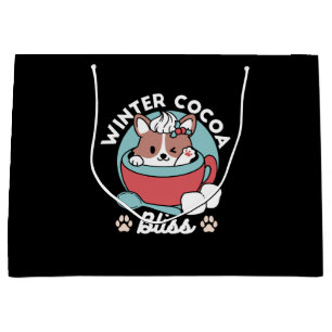 Grand Sac Cadeau Chien dans la Mug Festive pour Vibes de vacances -