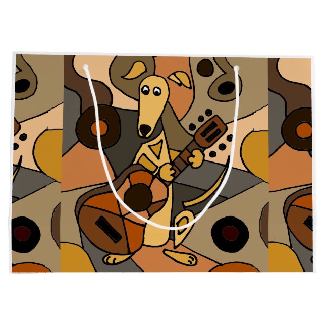 Grand Sac Cadeau Chien de lévrier d'amusement jouant l'art moderne (Dos)