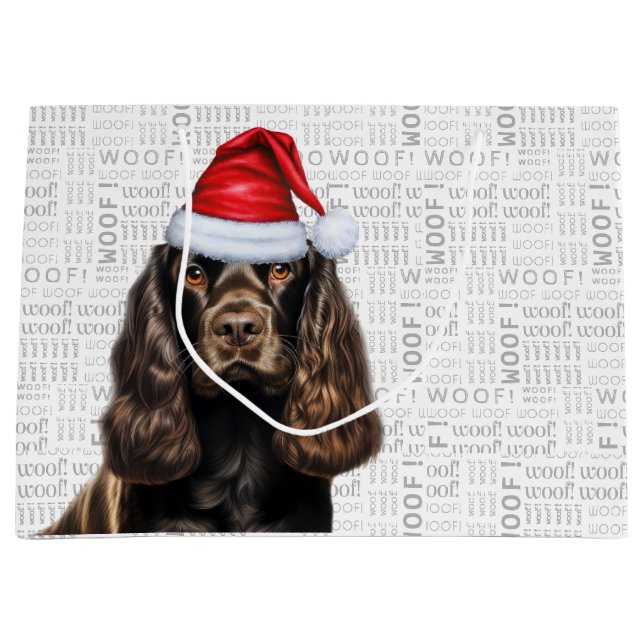 Grand Sac Cadeau Chien de Noël Chocolat Cocker Spaniel Fêtes (Devant)