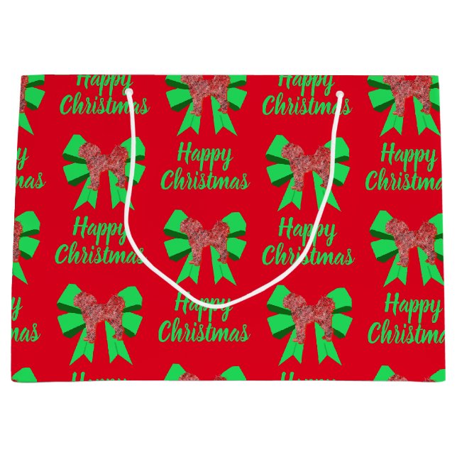 Grand Sac Cadeau Chien de Noël de Cavapoo et mât vert (Devant)
