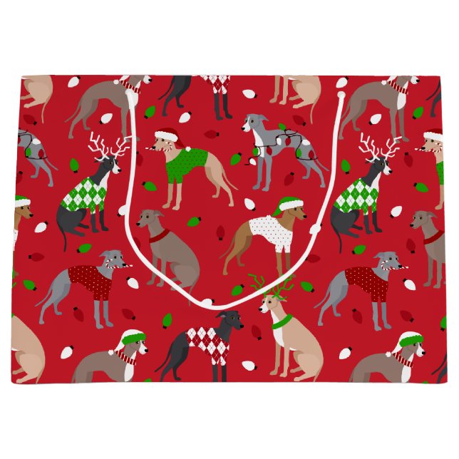 Grand Sac Cadeau Chien de Noël italien Greyhound (Devant)
