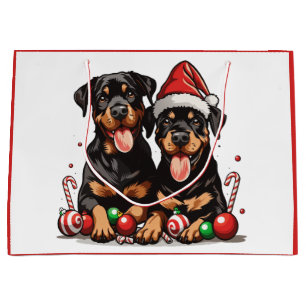 Grand Sac Cadeau Chien de Noël Rottweiler Père Noël