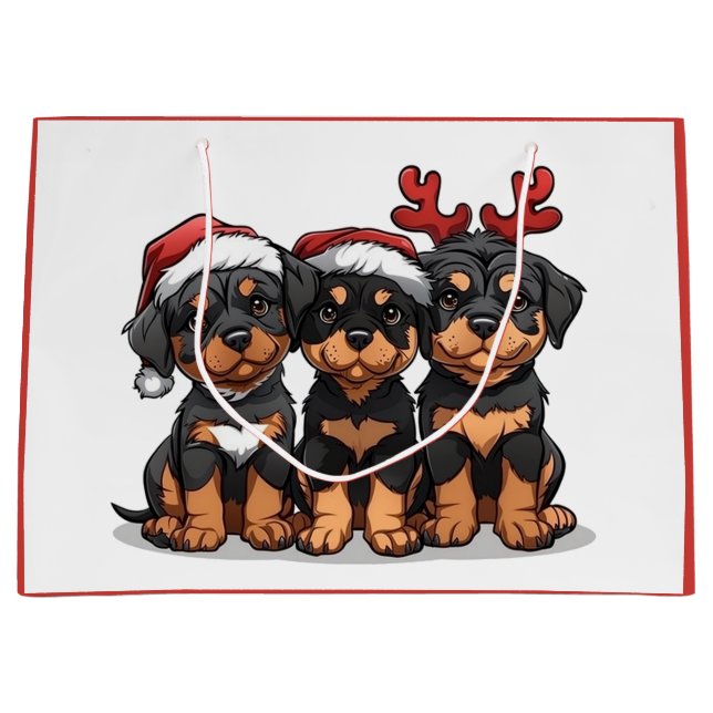 Grand Sac Cadeau Chien de Noël Rottweiler Père Noël (Devant)