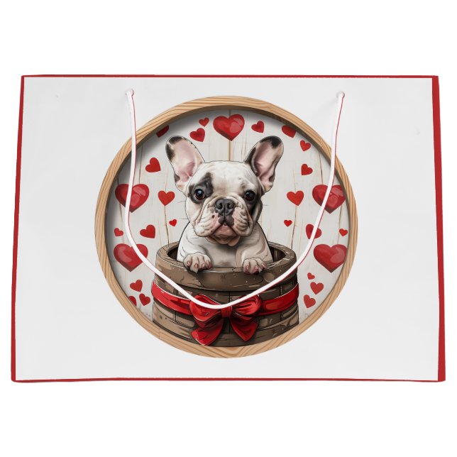Grand Sac Cadeau Chien de taureau français Valentines (Devant)