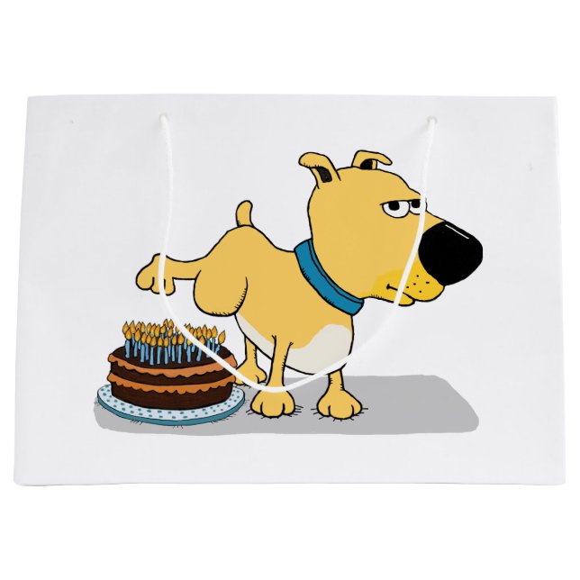 Grand Sac Cadeau Chien drôle faisant pipi sur le gâteau (Devant)