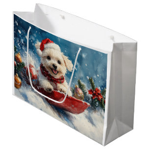 Grand Sac Cadeau Chien maltais dans la corniche laissez passer Noël