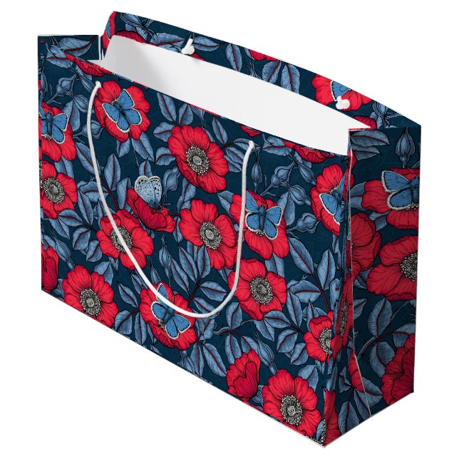 Grand Sac Cadeau Chien rose et papillons en bleu et rouge (Dos Angle)
