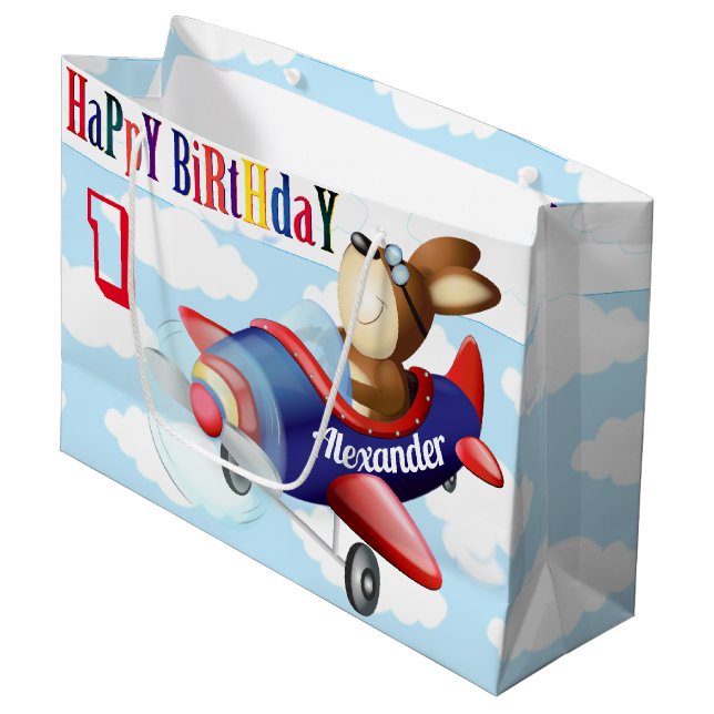 Grand Sac Cadeau Chien volant avion Boy Anniversaire (Devant Angle)