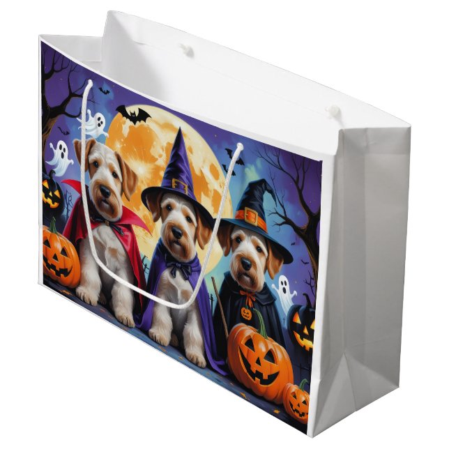Grand Sac Cadeau Chiens Airedale Terrier Citrouille Halloween Funny (Devant Angle)