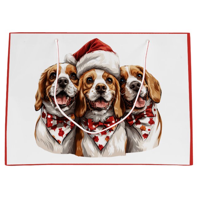 Grand Sac Cadeau Chiens Beagle de Noël (Devant)