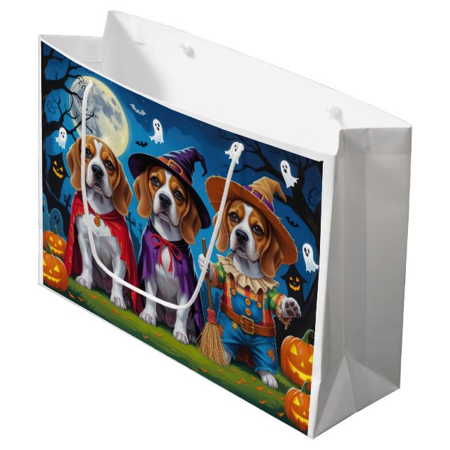 Grand Sac Cadeau Chiens beagles Citrouille Halloween Drôle (Devant Angle)