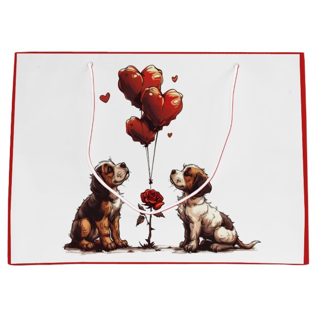 Grand Sac Cadeau Chiens Beagles de la Saint-Valentin (Devant)
