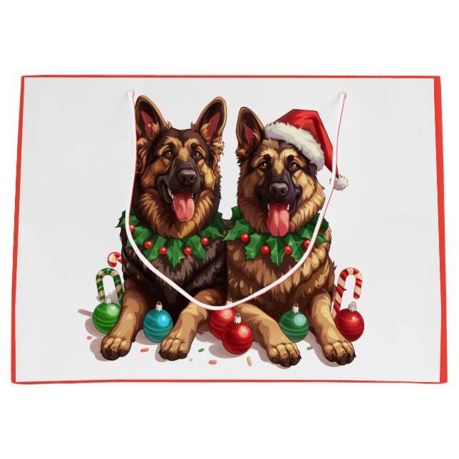 Grand Sac Cadeau Chiens bergers allemands de Noël (Devant)