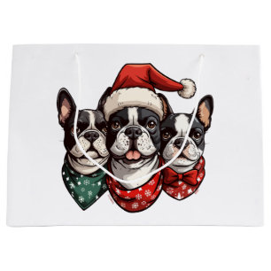 Grand Sac Cadeau Chiens Boston Terrier de Noël