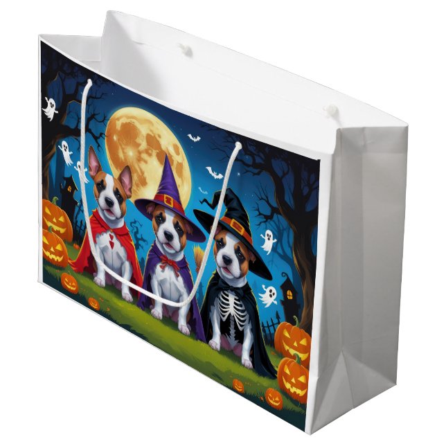 Grand Sac Cadeau Chiens Bull Terrier Citrouille Halloween Drôle (Devant Angle)