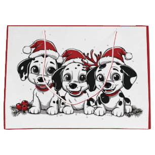Grand Sac Cadeau Chiens dalmates de Noël
