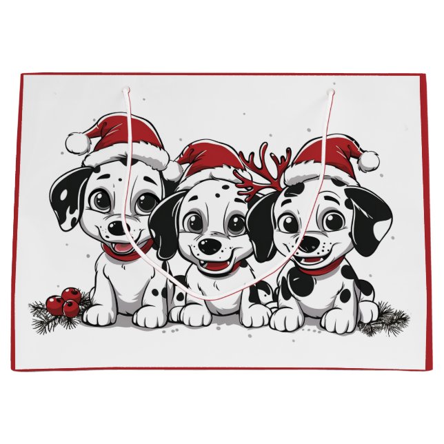 Grand Sac Cadeau Chiens dalmates de Noël (Devant)