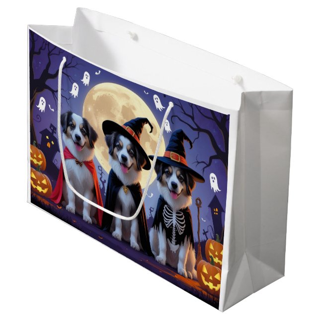 Grand Sac Cadeau Chiens de berger anatoliens Pumpkin Halloween drôl (Devant Angle)