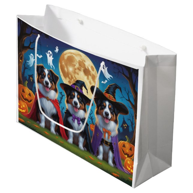 Grand Sac Cadeau Chiens de berger australiens Citrouille Halloween  (Devant Angle)