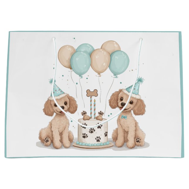 Grand Sac Cadeau Chiens de caniche normaux d'anniversaire (Devant)