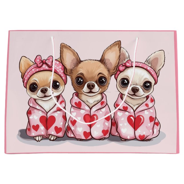 Grand Sac Cadeau Chiens de Chihuahua de la Saint-Valentin (Devant)