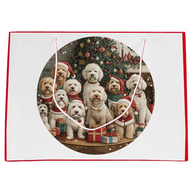 Grand Sac Cadeau Chiens de chiot de Noël Goldendoodle (Devant)