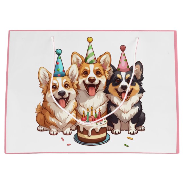 Grand Sac Cadeau Chiens de Corgi d'anniversaire (Devant)