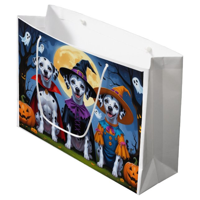 Grand Sac Cadeau Chiens de Dalmatie Citrouille Halloween drôle (Devant Angle)