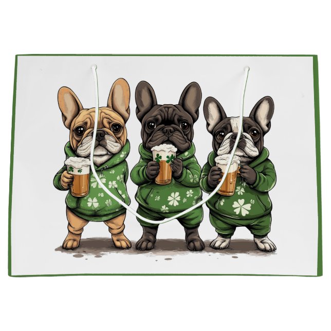 Grand Sac Cadeau Chiens de la Fête de la Saint-Patrick (Devant)