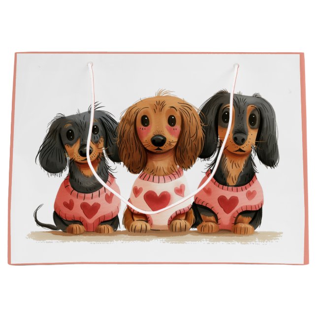 Grand Sac Cadeau Chiens de la Saint Valentin (Devant)